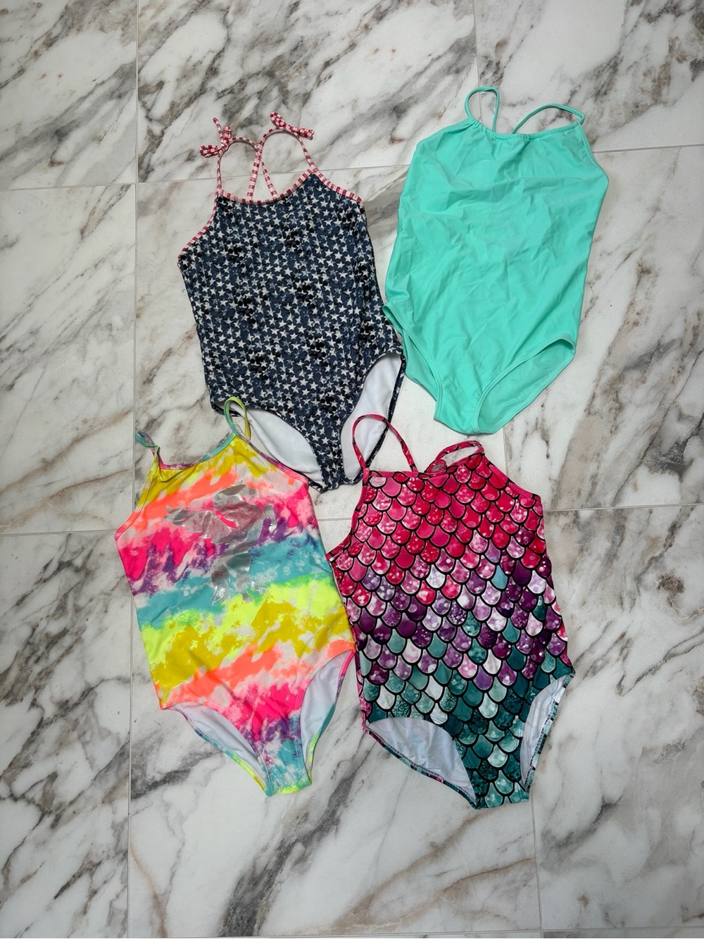 Bundle of 6 Girls One-Piece Swimsuits | Size L (10/12) | Colorful Summer Swim💛💙💕